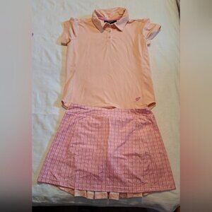 Turtles & Tees girls size XL polo shirt & skirt with modesty shorts pink & peach